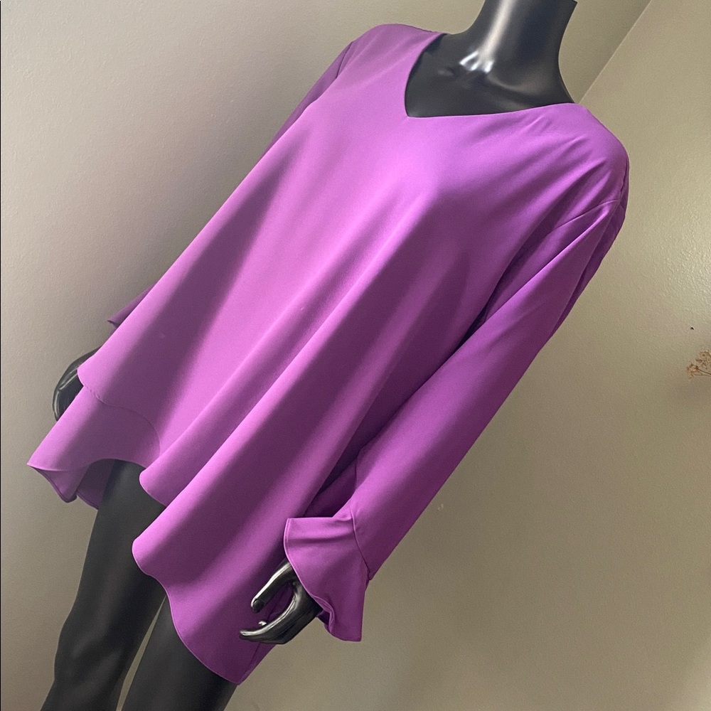 CALEESA Beautiful Elegant Purple Blouse with Ruffled Sleeves - Picture 4 of 10